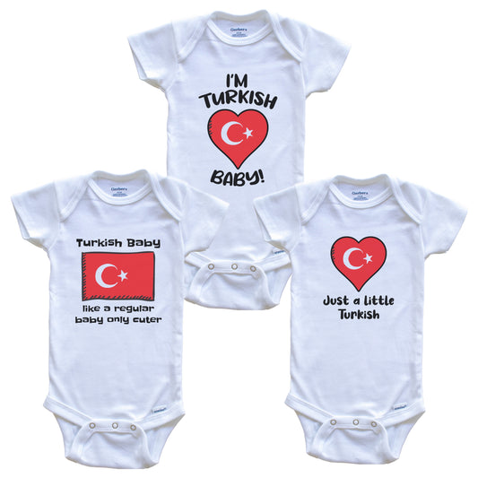 Turkish Baby Bodysuits Funny Turkey Flag 3 Piece Gift Set