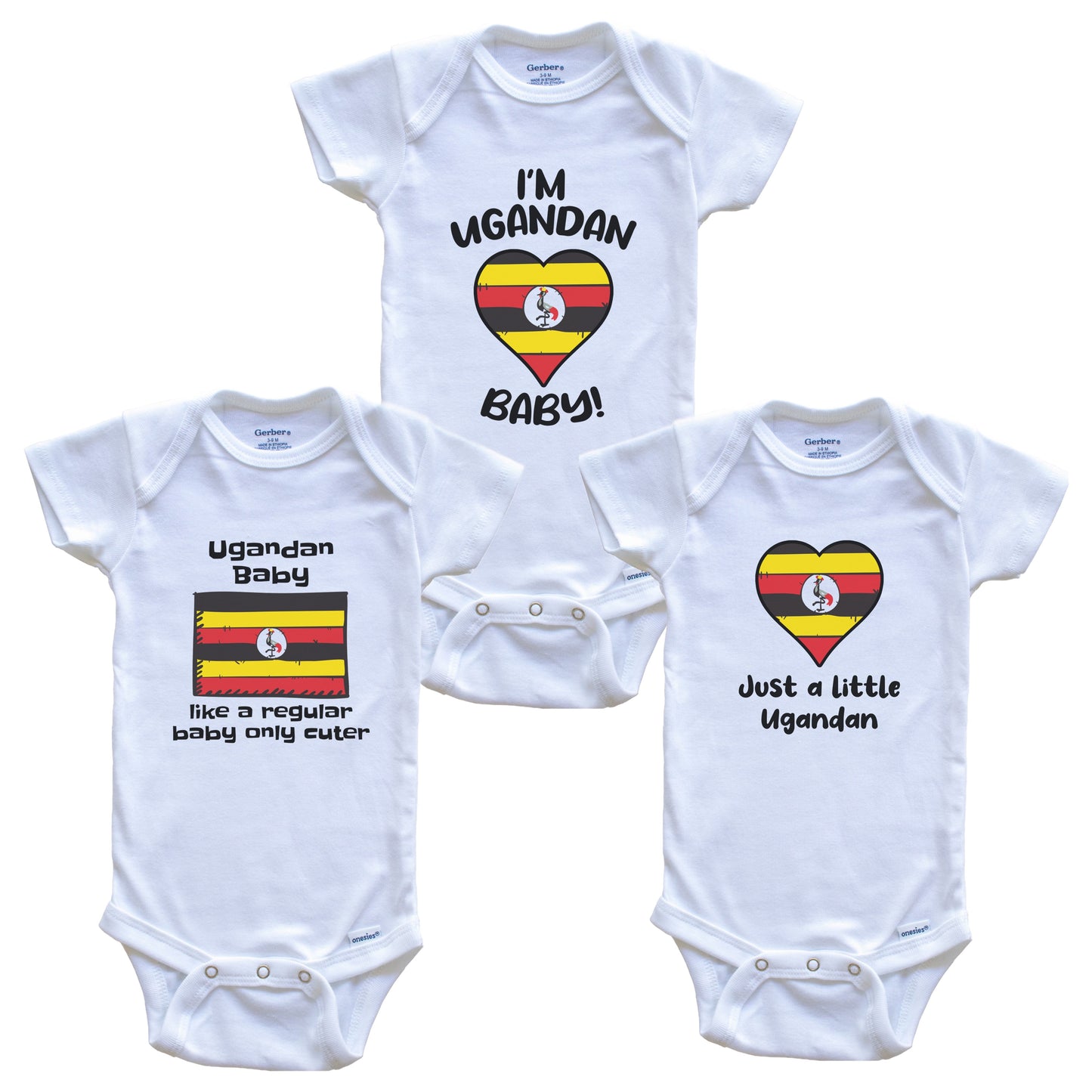 Ugandan Baby Bodysuits Funny Uganda Flag 3 Piece Gift Set