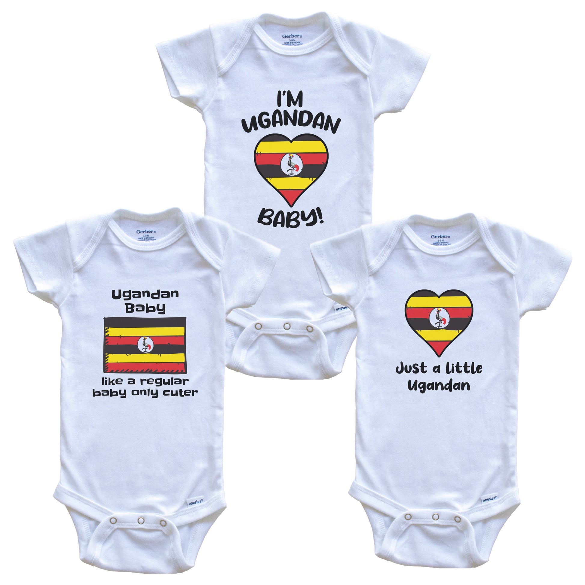 Ugandan Baby Bodysuits Funny Uganda Flag 3 Piece Gift Set
