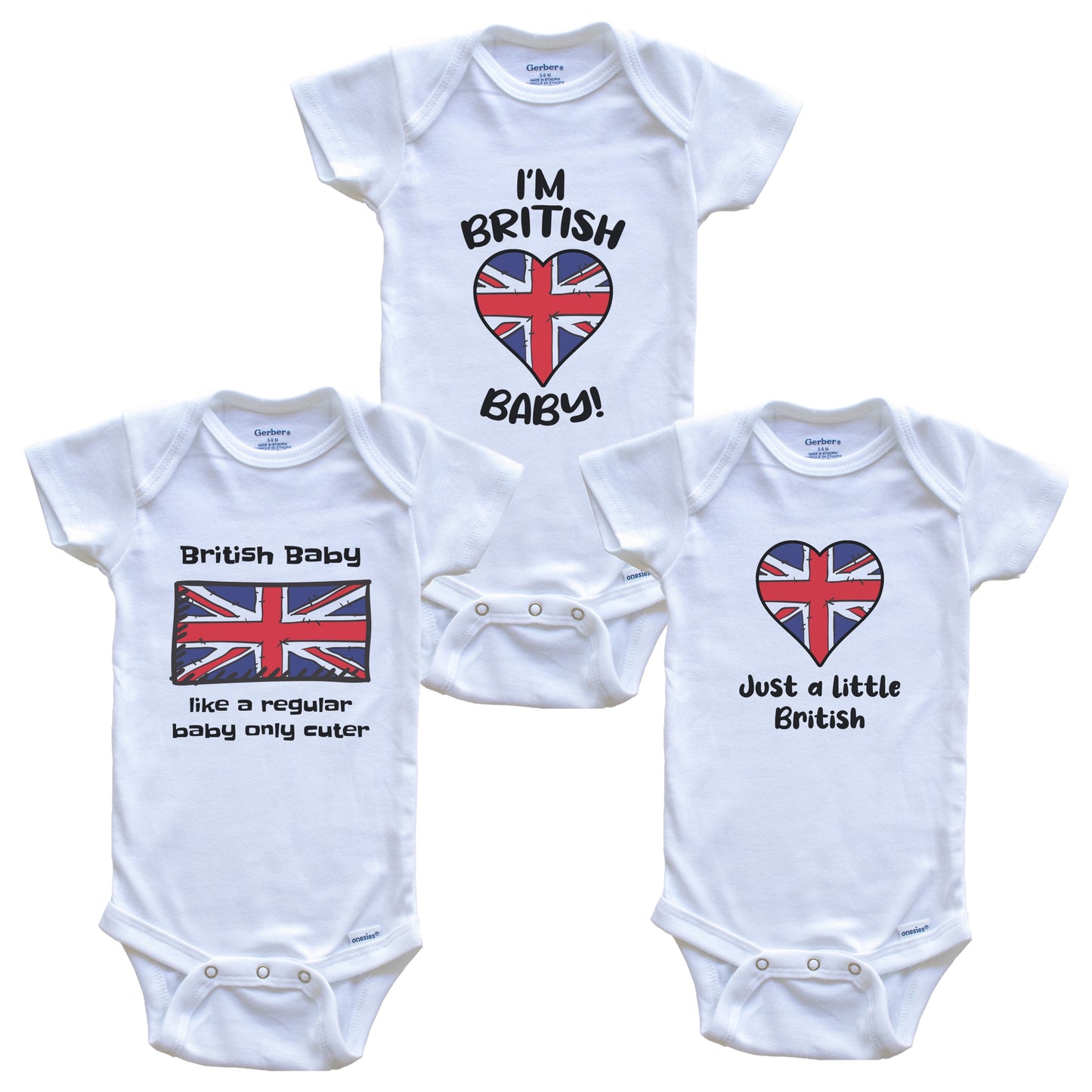 British Baby Bodysuits Funny United Kingdom Flag 3 Piece Gift Set