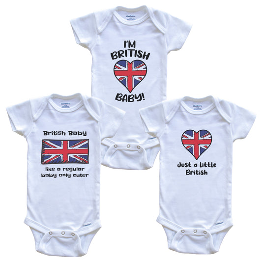 British Baby Bodysuits Funny United Kingdom Flag 3 Piece Gift Set