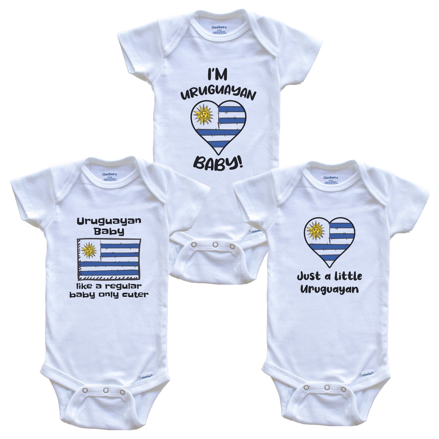Uruguayan Baby Bodysuits Funny Uruguay Flag 3 Piece Gift Set