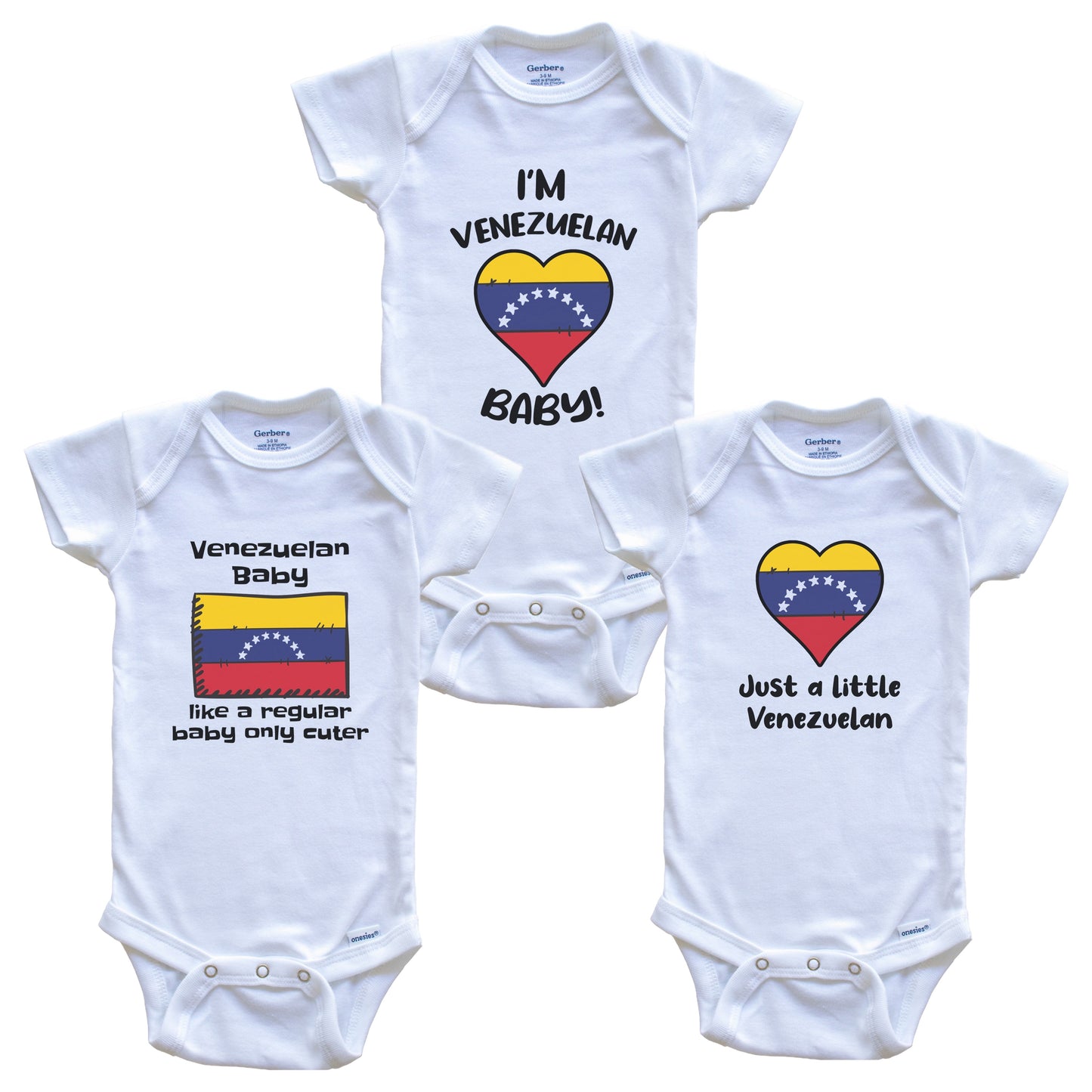 Venezuelan Baby Bodysuits Funny Venezuela Flag 3 Piece Gift Set