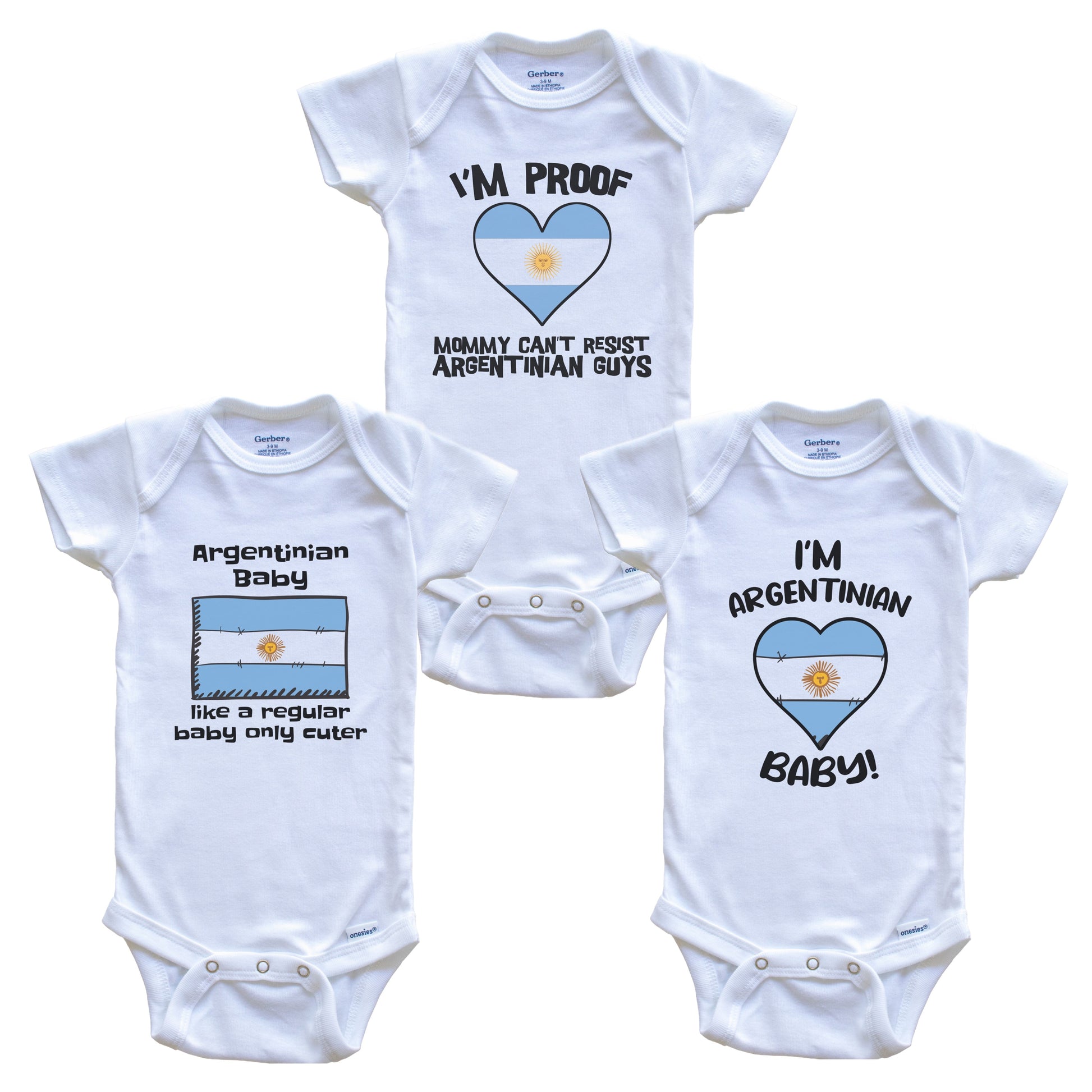 Dad is Argentinian Baby Bodysuits Funny Argentina Flag 3 Piece Gift Set
