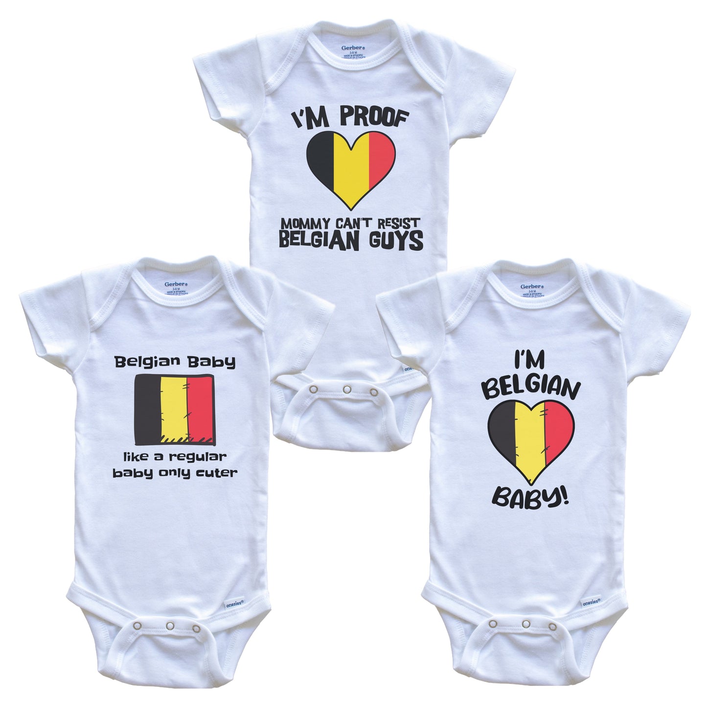 Dad is Belgian Baby Bodysuits Funny Belgium Flag 3 Piece Gift Set