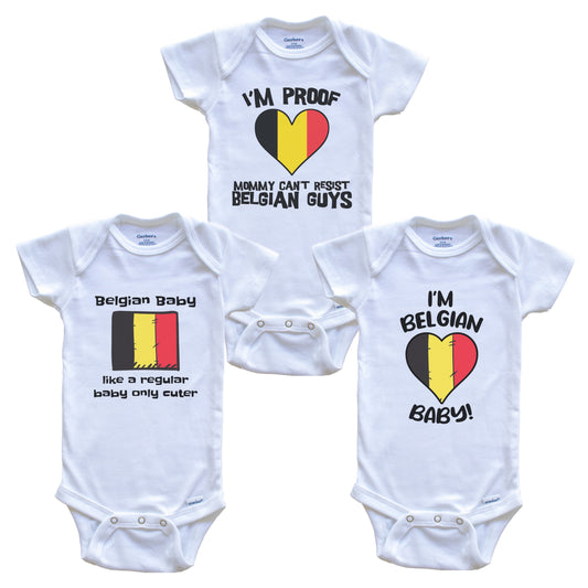 Dad is Belgian Baby Bodysuits Funny Belgium Flag 3 Piece Gift Set