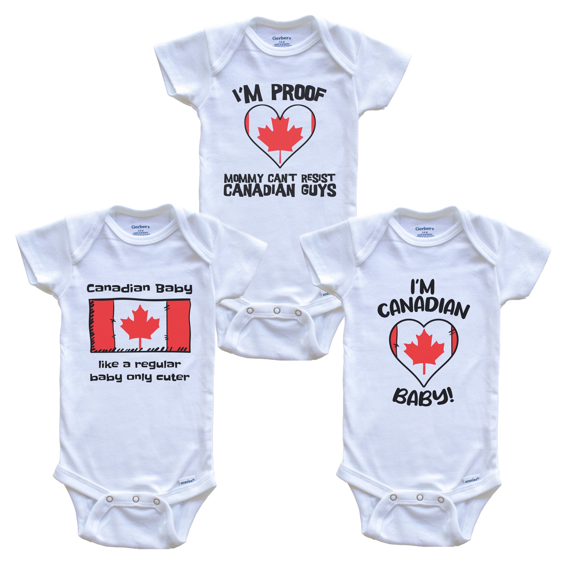 Dad is Canadian Baby Bodysuits Funny Canada Flag 3 Piece Gift Set