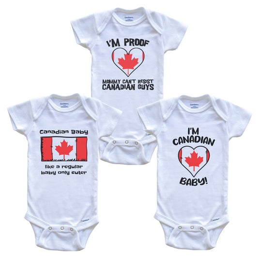 Dad is Canadian Baby Bodysuits Funny Canada Flag 3 Piece Gift Set