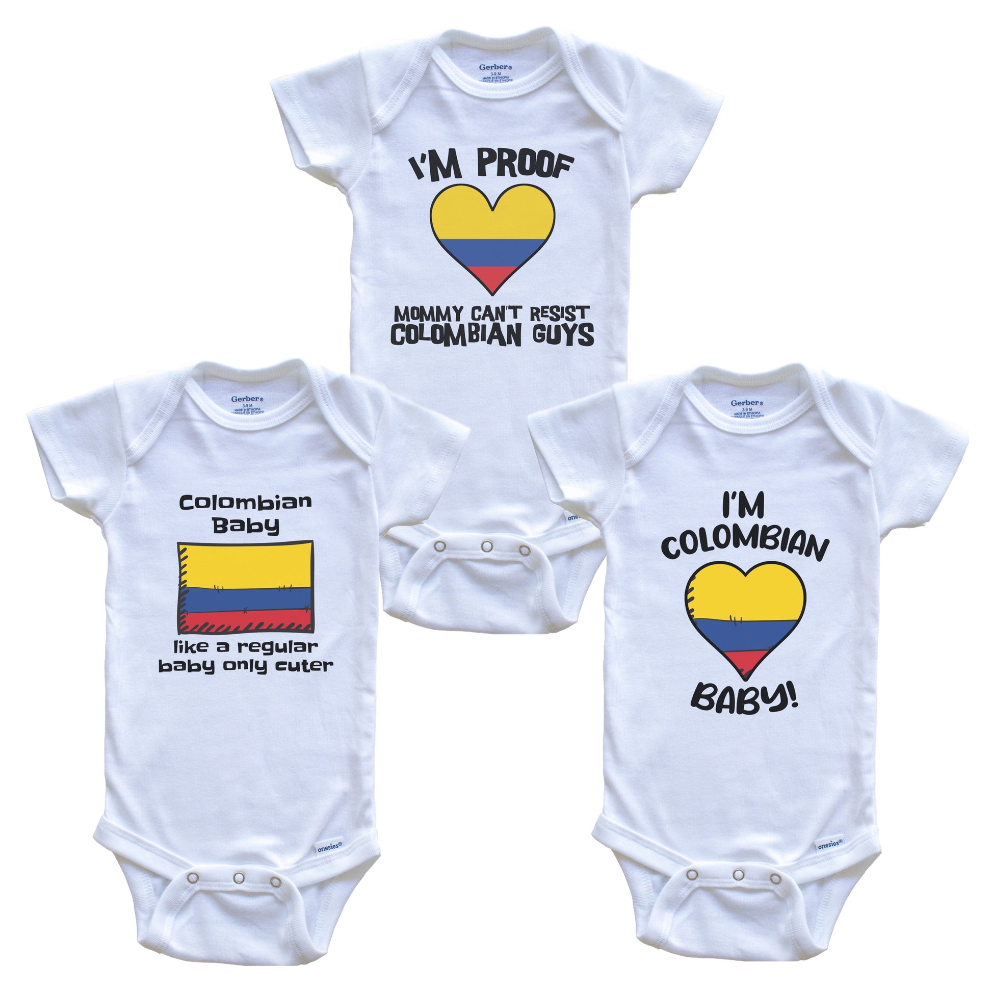 Dad is Colombian Baby Bodysuits Funny Colombia Flag 3 Piece Gift Set