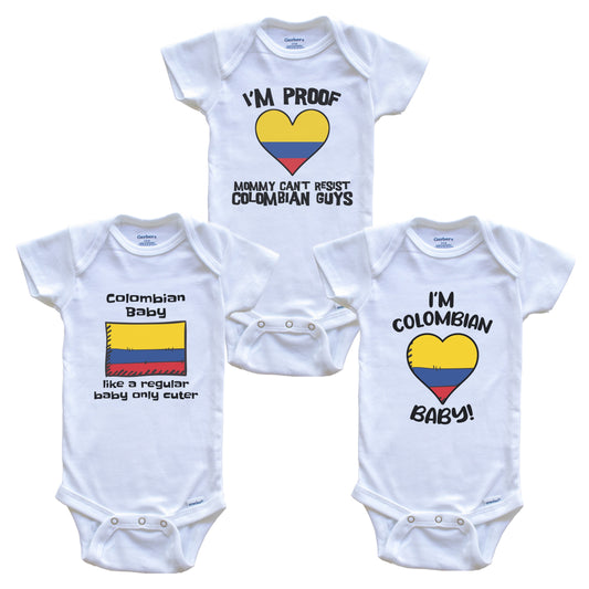 Dad is Colombian Baby Bodysuits Funny Colombia Flag 3 Piece Gift Set