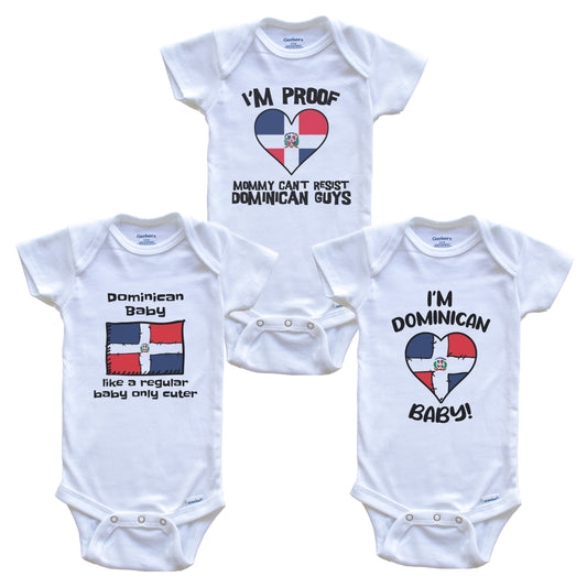 Dad is Dominican Baby Bodysuits Funny Dominican Republic Flag 3 Piece Gift Set