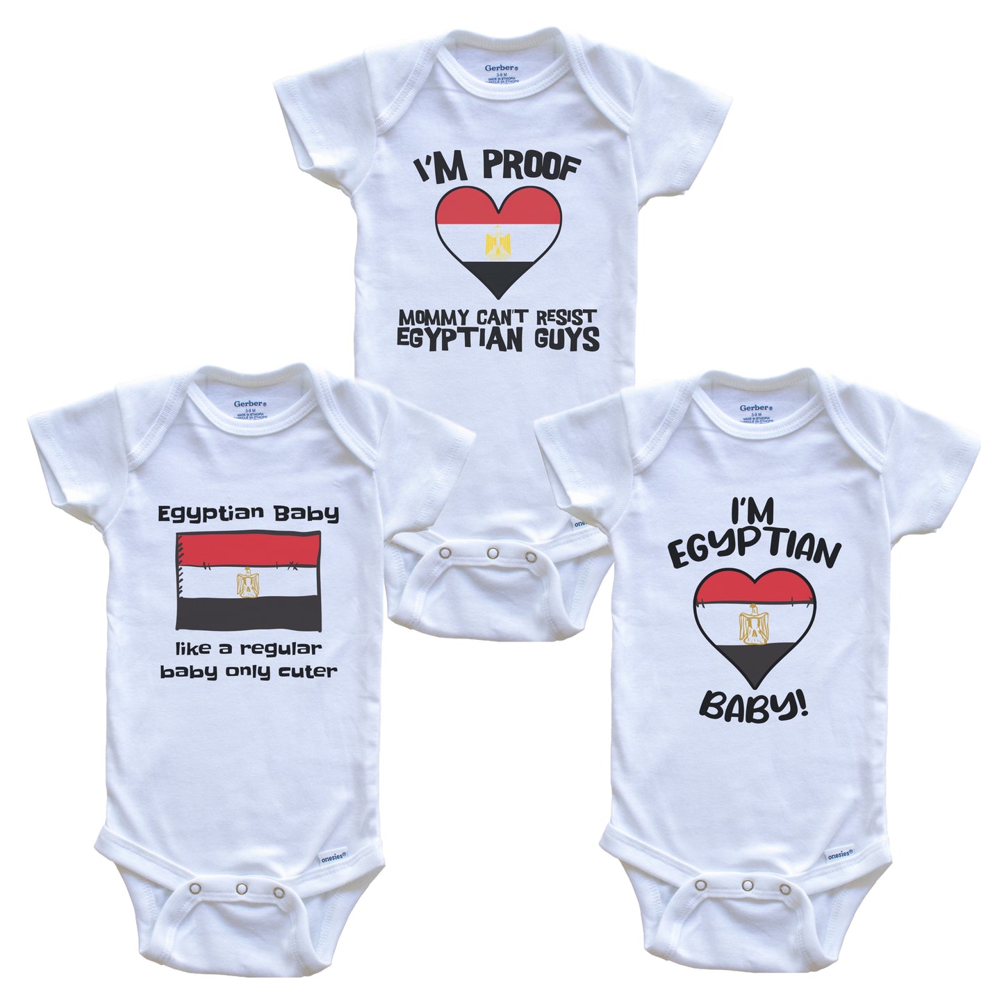 Dad is Egyptian Baby Bodysuits Funny Egypt Flag 3 Piece Gift Set