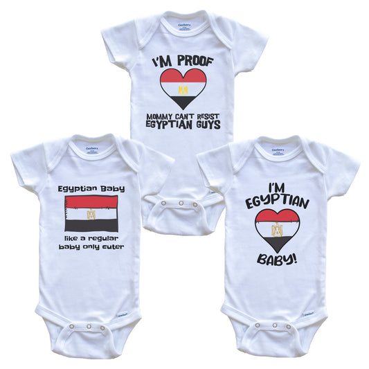 Dad is Egyptian Baby Bodysuits Funny Egypt Flag 3 Piece Gift Set