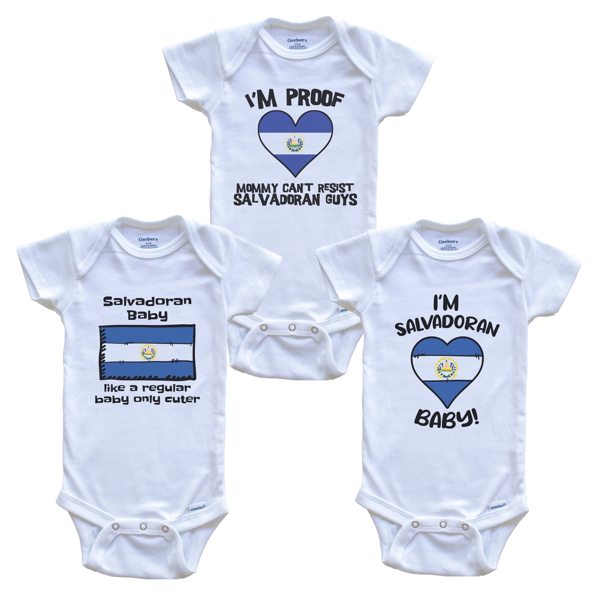 Dad is Salvadoran Baby Bodysuits Funny El Salvador Flag 3 Piece Gift Set