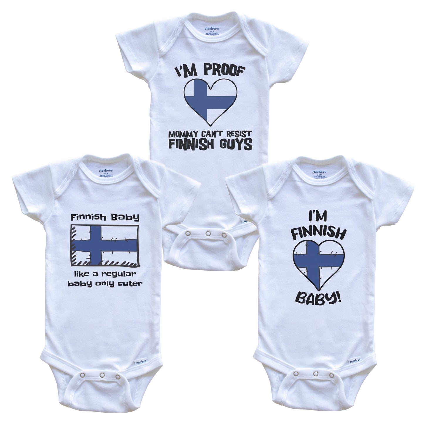 Dad is Finnish Baby Bodysuits Funny Finland Flag 3 Piece Gift Set