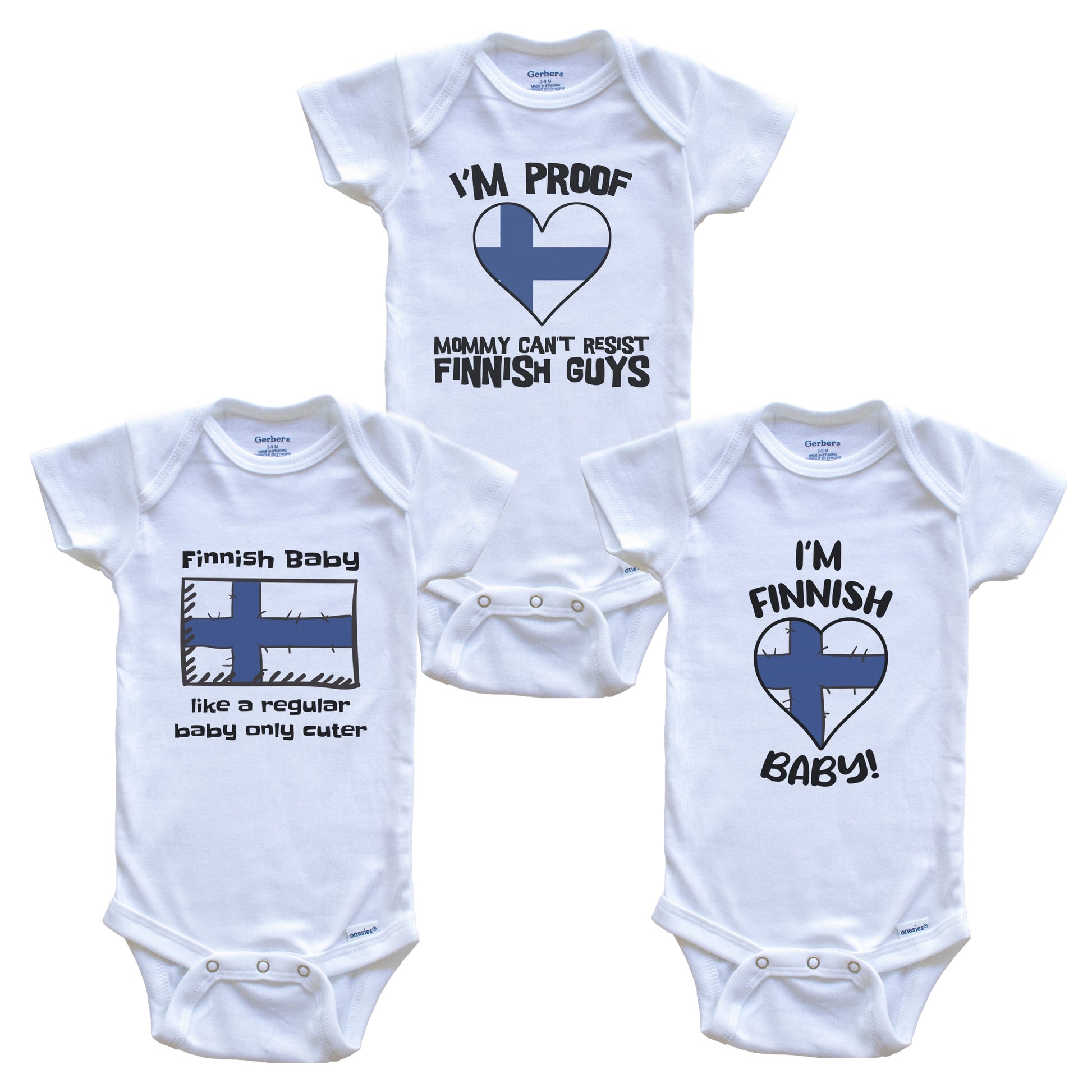 Dad is Finnish Baby Bodysuits Funny Finland Flag 3 Piece Gift Set