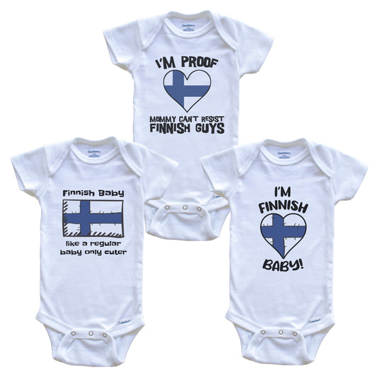 Dad is Finnish Baby Bodysuits Funny Finland Flag 3 Piece Gift Set