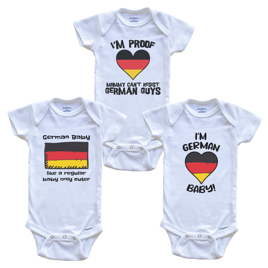 Dad is German Baby Bodysuits Funny Germany Flag 3 Piece Gift Set