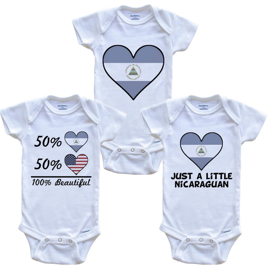 Nicaraguan American Heart Flag Baby Bodysuit Bundle (3 Piece Set)