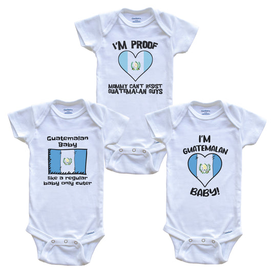 Dad is Guatemalan Baby Bodysuits Funny Guatemala Flag 3 Piece Gift Set