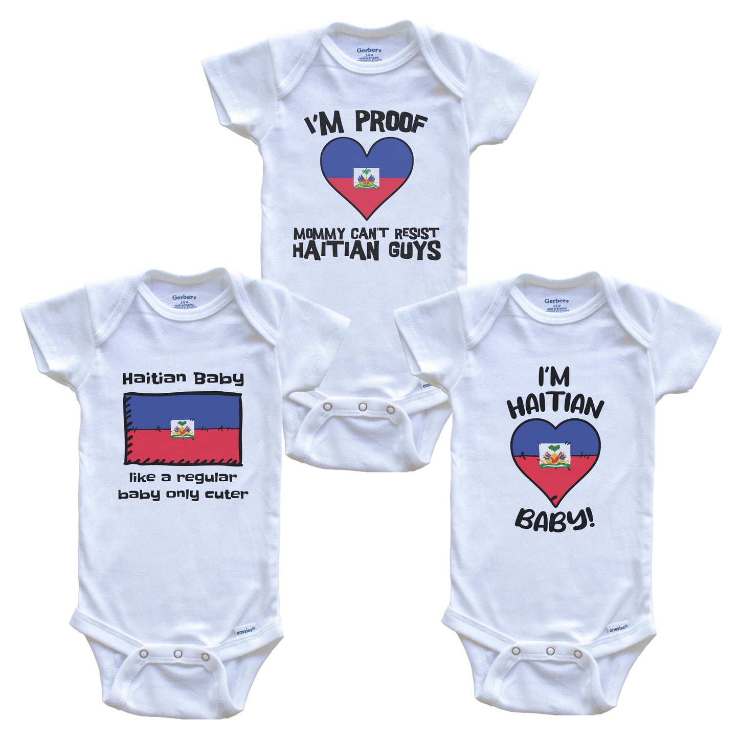 Dad is Haitian Baby Bodysuits Funny Haiti Flag 3 Piece Gift Set