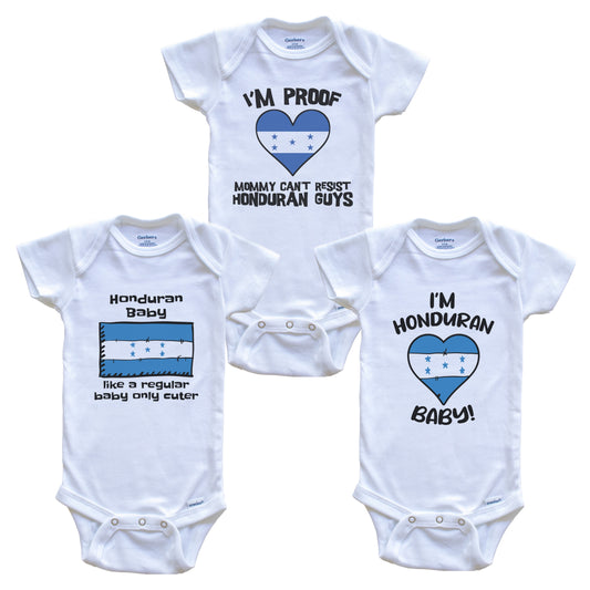 Dad is Honduran Baby Bodysuits Funny Honduras Flag 3 Piece Gift Set