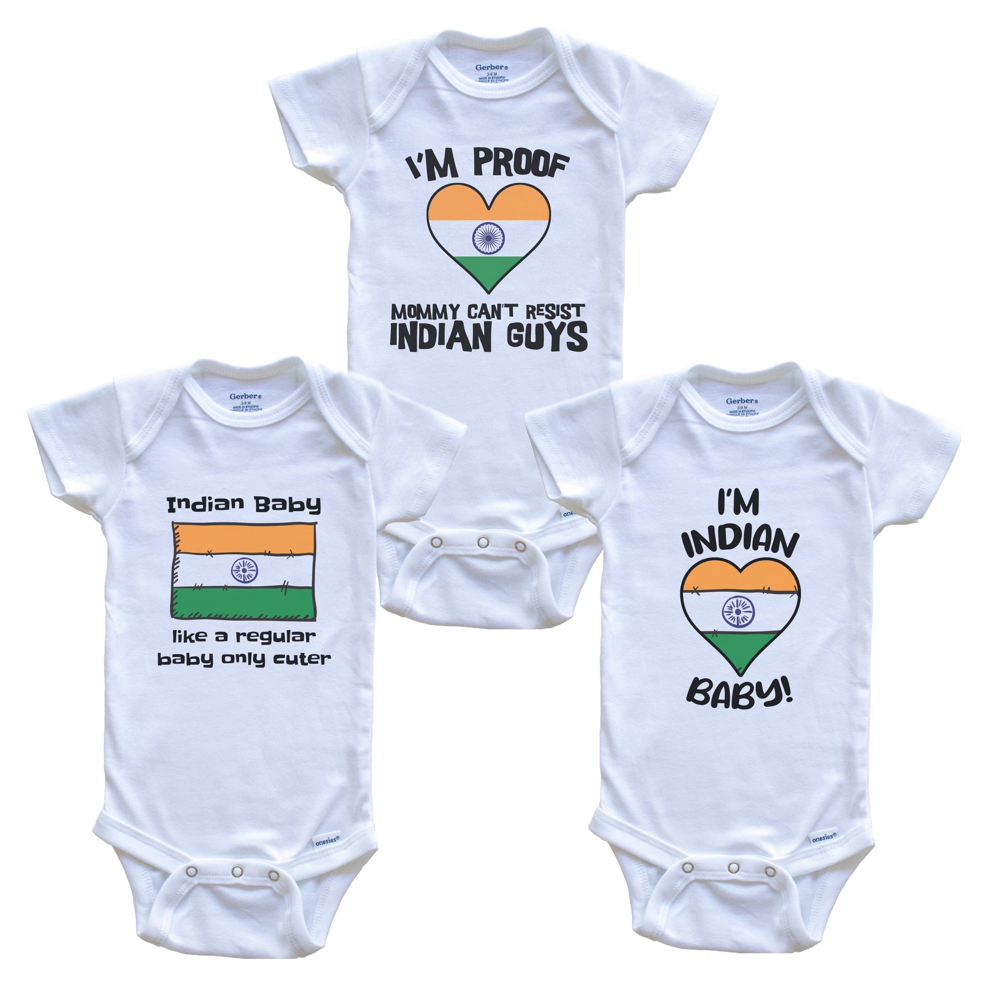 Dad is Indian Baby Bodysuits Funny India Flag 3 Piece Gift Set