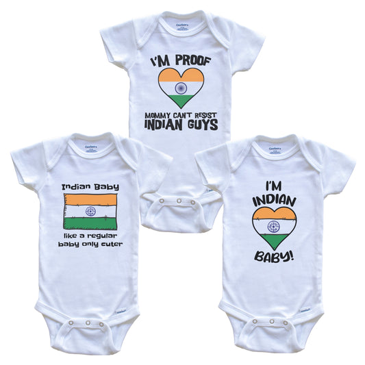 Dad is Indian Baby Bodysuits Funny India Flag 3 Piece Gift Set