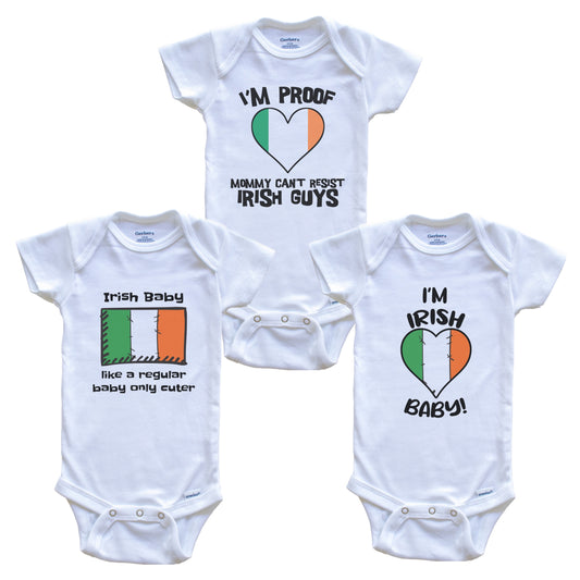 Dad is Irish Baby Bodysuits Funny Ireland Flag 3 Piece Gift Set