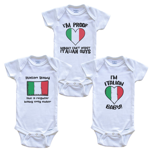 Dad is Italian Baby Bodysuits Funny Italy Flag 3 Piece Gift Set