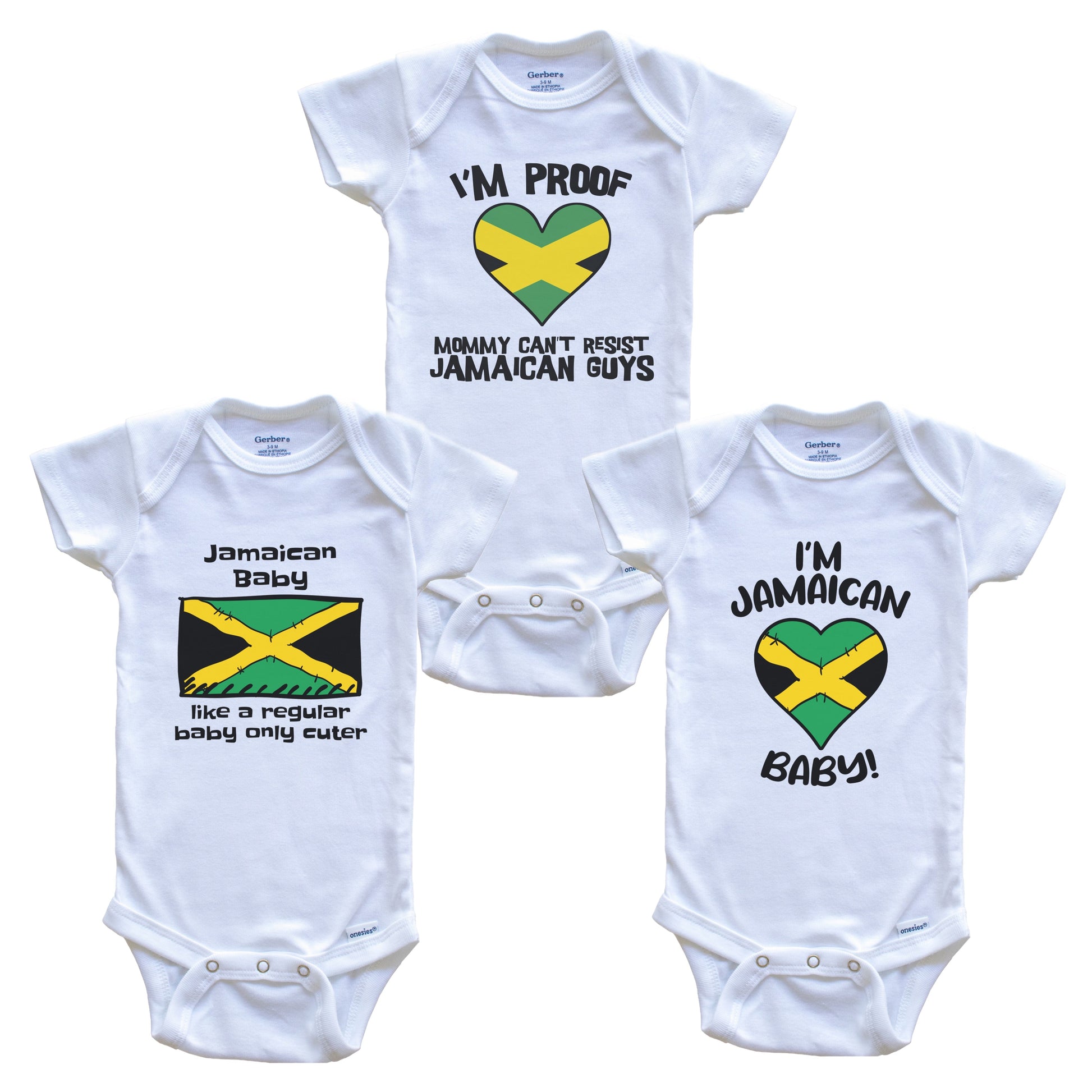 Dad is Jamaican Baby Bodysuits Funny Jamaica Flag 3 Piece Gift Set