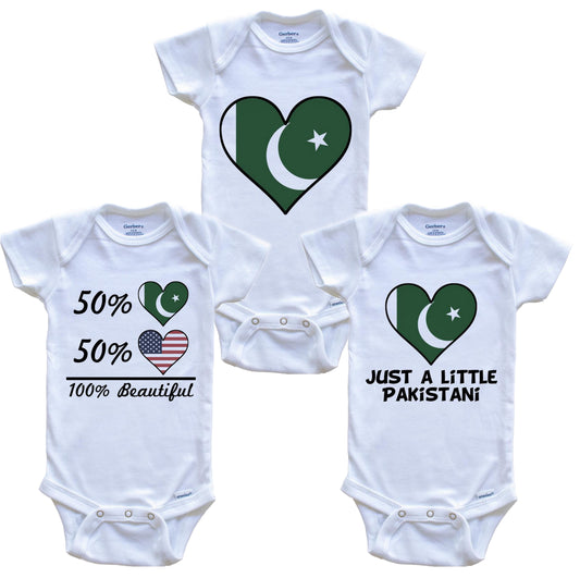 Pakistani American Heart Flag Baby Bodysuit Bundle (3 Piece Set)