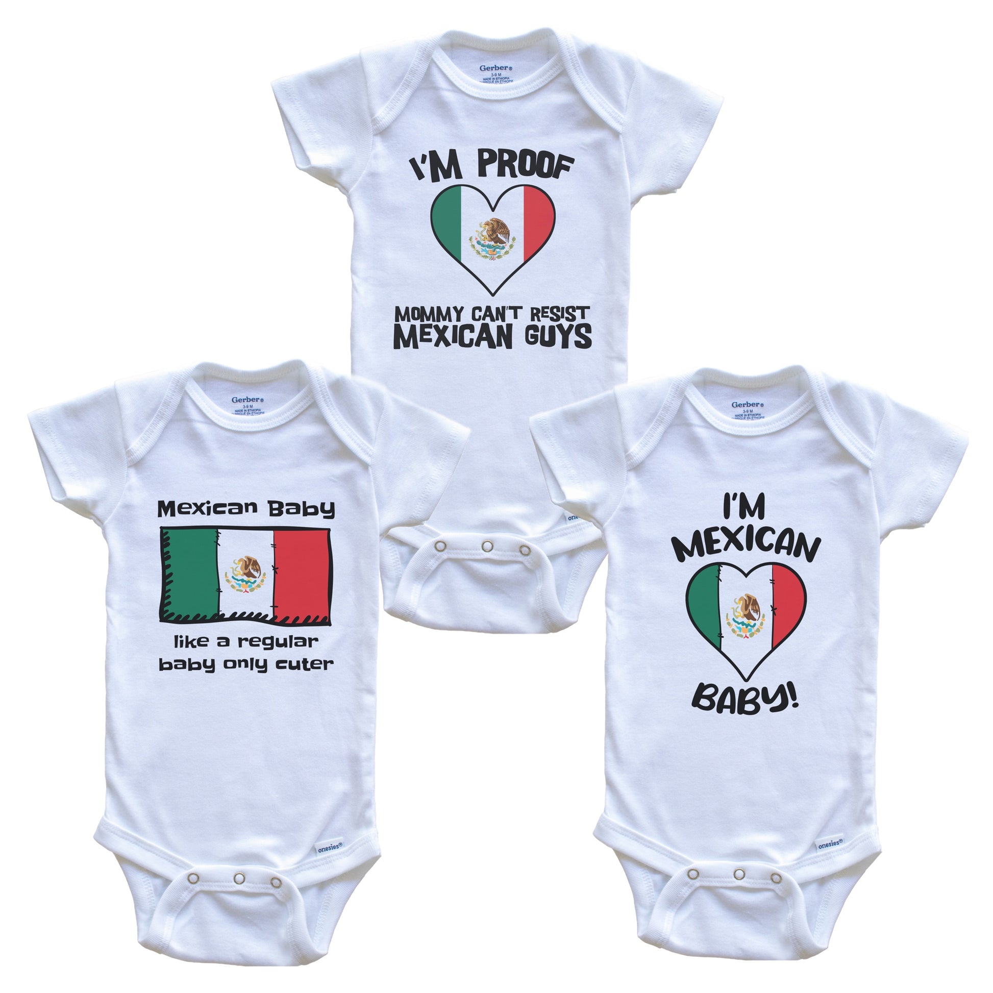 Dad is Mexican Baby Bodysuits Funny Mexico Flag 3 Piece Gift Set