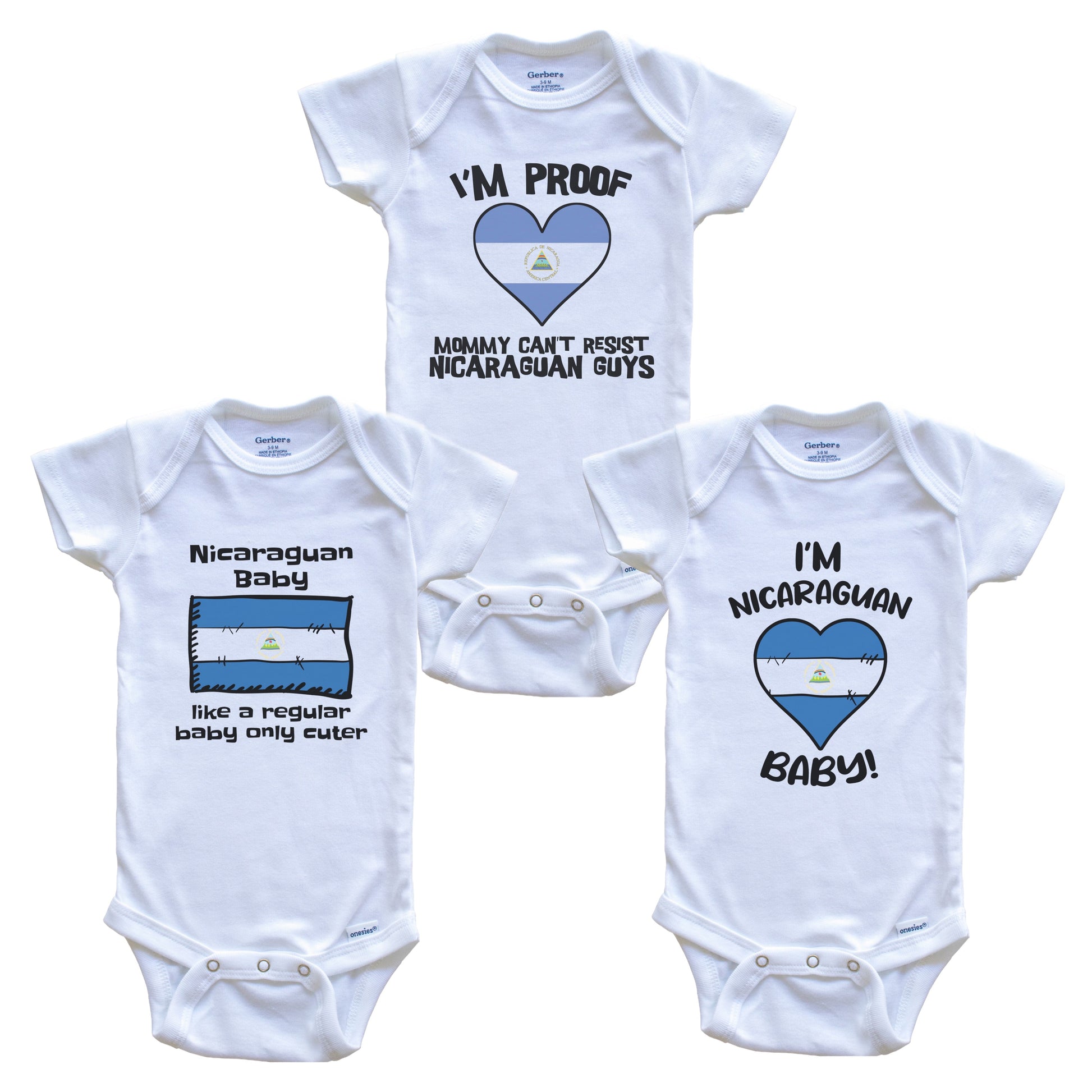 Dad is Nicaraguan Baby Bodysuits Funny Nicaragua Flag 3 Piece Gift Set