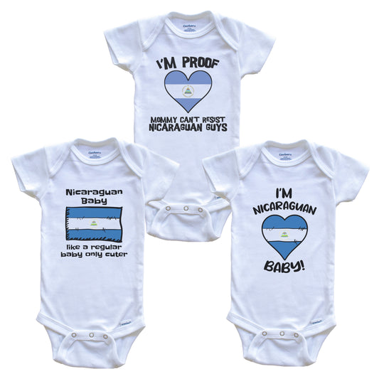 Dad is Nicaraguan Baby Bodysuits Funny Nicaragua Flag 3 Piece Gift Set