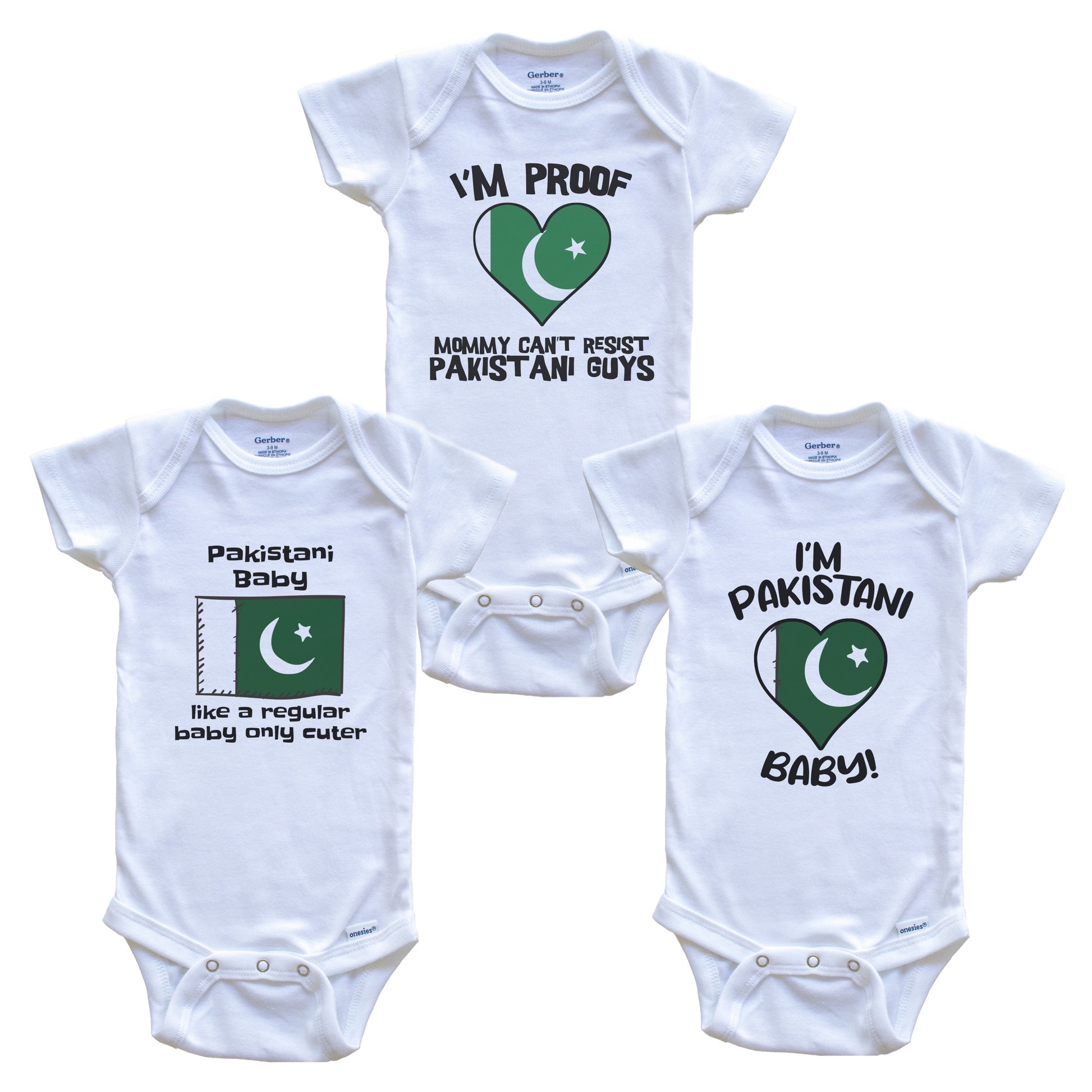 Dad is Pakistani Baby Bodysuits Funny Pakistan Flag 3 Piece Gift Set
