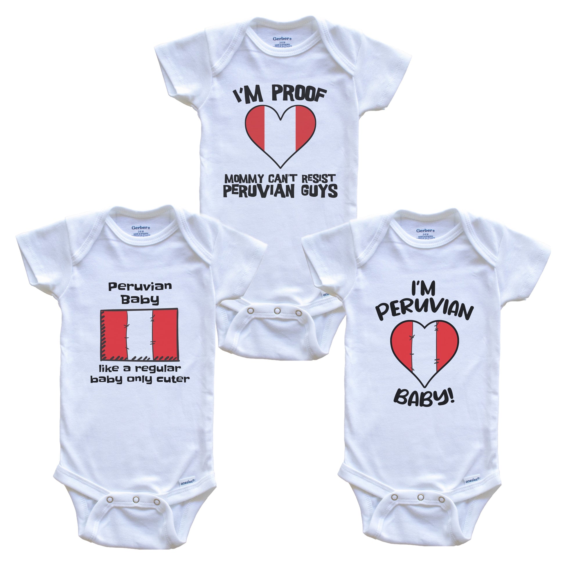 Dad is Peruvian Baby Bodysuits Funny Peru Flag 3 Piece Gift Set