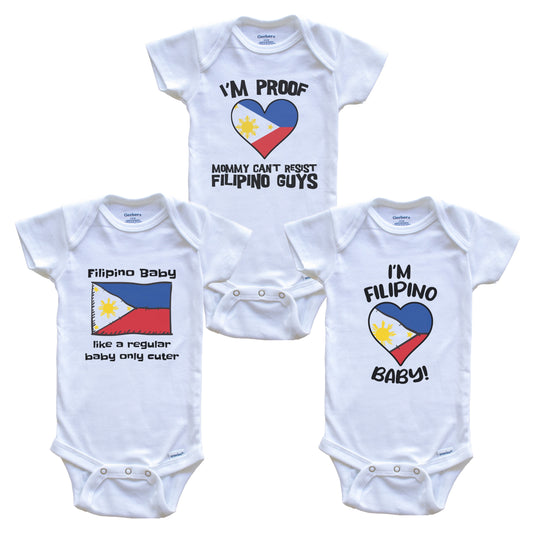 Dad is Filipino Baby Bodysuits Funny Philippines Flag 3 Piece Gift Set