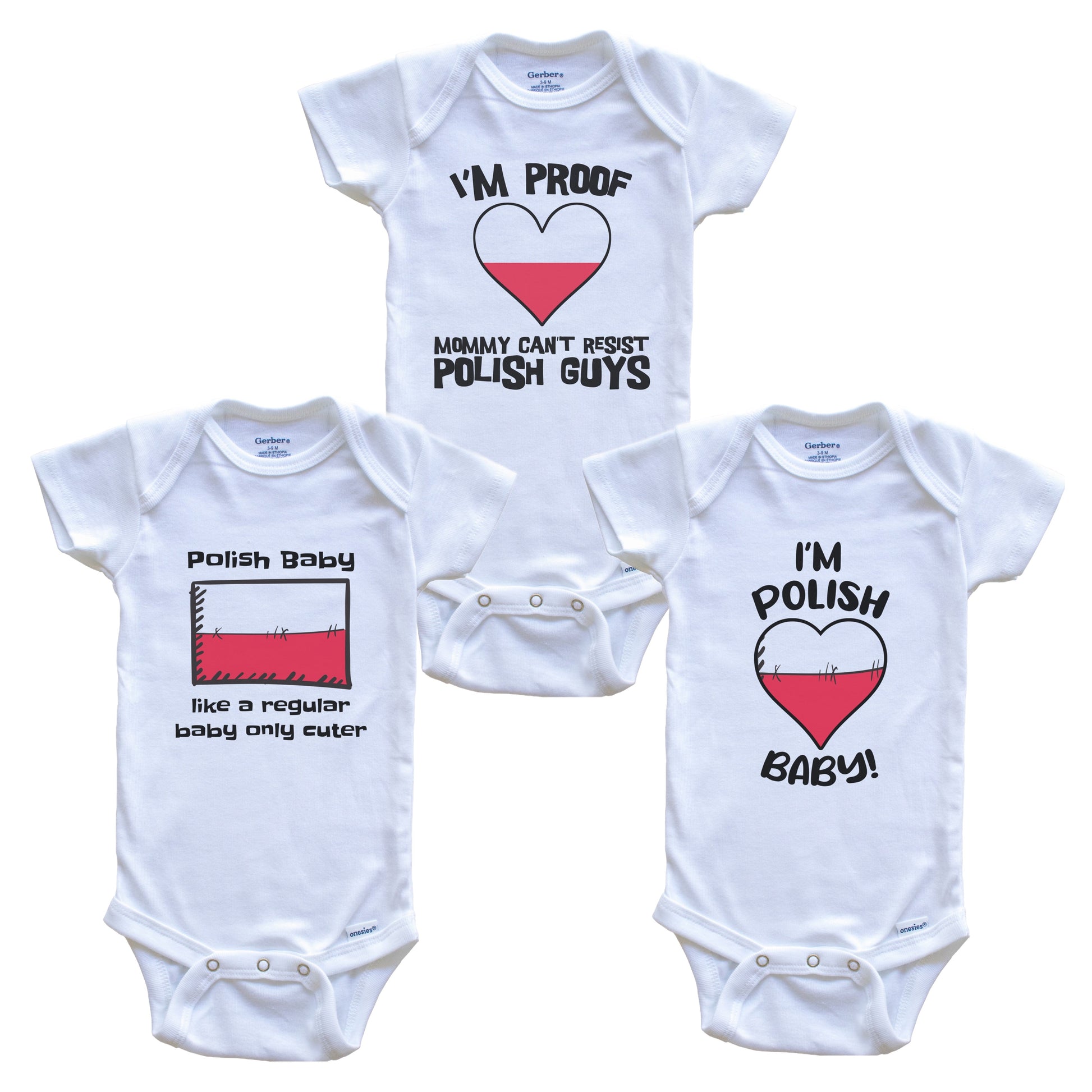 Dad is Polish Baby Bodysuits Funny Poland Flag 3 Piece Gift Set