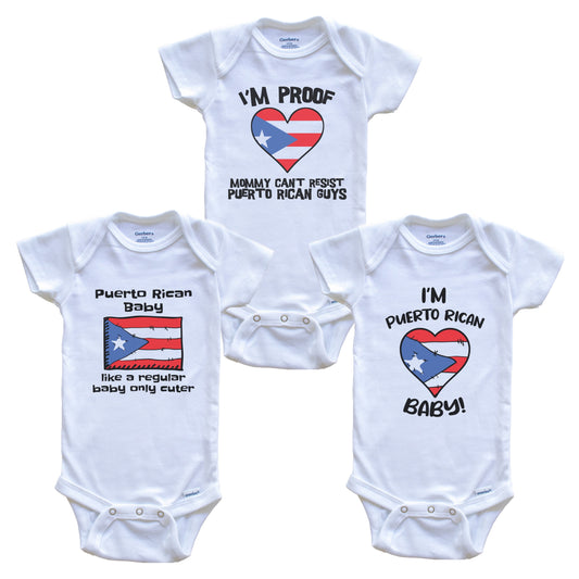 Dad is Puerto Rican Baby Bodysuits Funny Puerto Rico Flag 3 Piece Gift Set