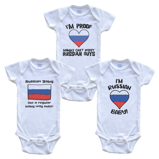Dad is Russian Baby Bodysuits Funny Russia Flag 3 Piece Gift Set
