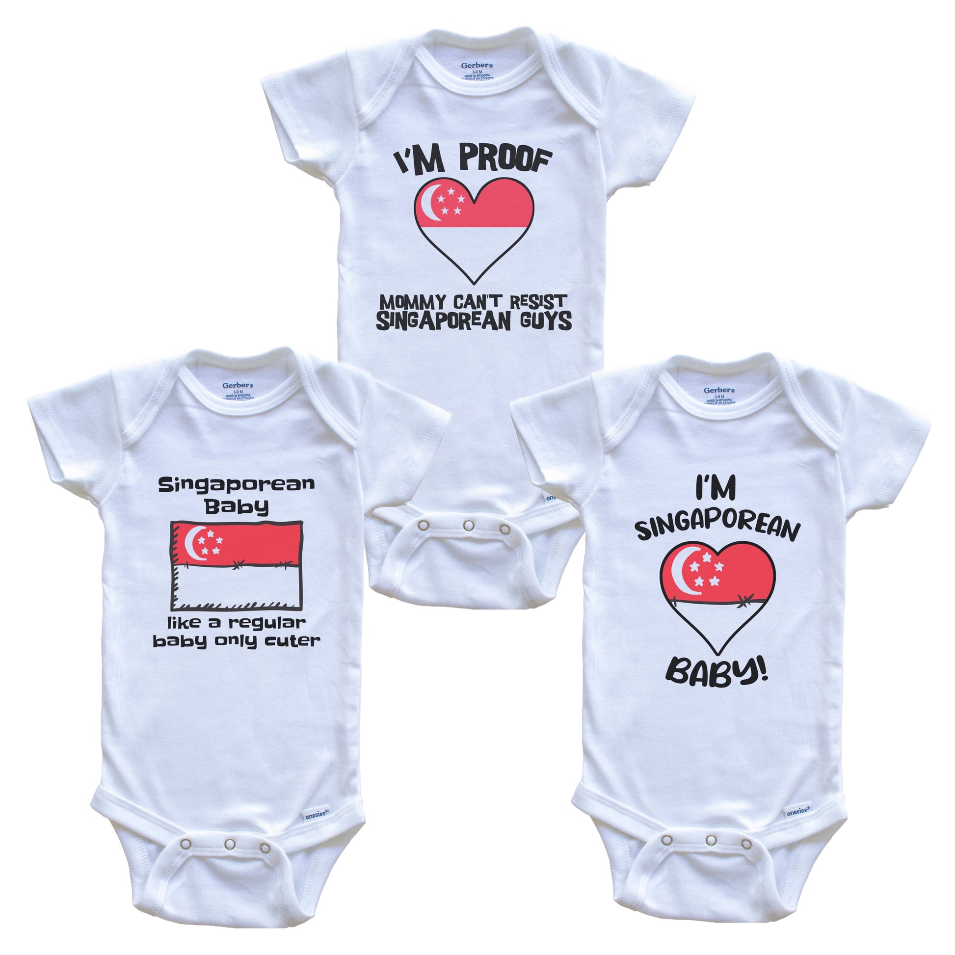 Dad is Singaporean Baby Bodysuits Funny Singapore Flag 3 Piece Gift Set