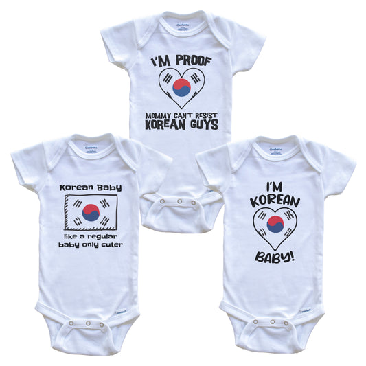 Dad is Korean Baby Bodysuits Funny South Korea Flag 3 Piece Gift Set