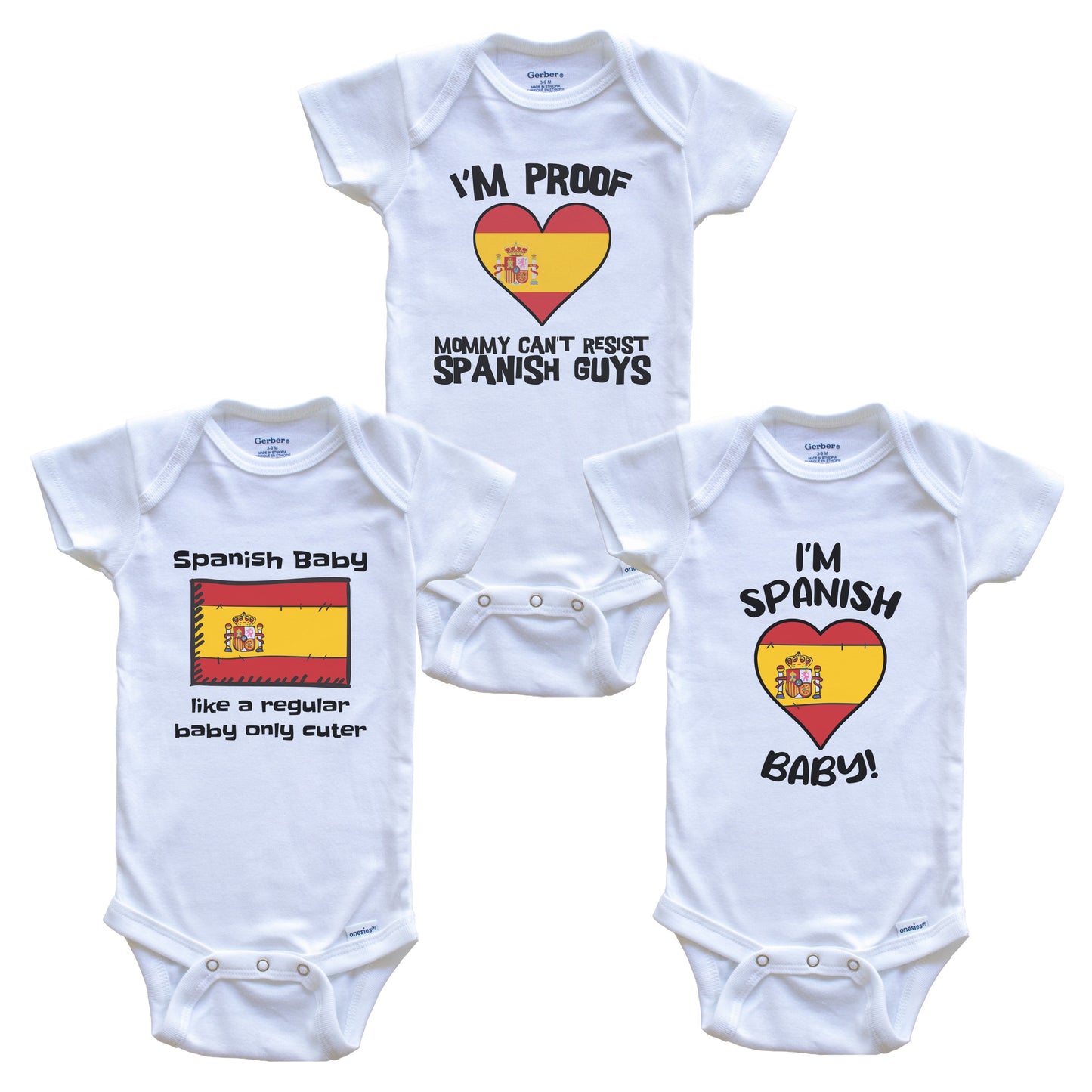 Dad is Spanish Baby Bodysuits Funny Spain Flag 3 Piece Gift Set