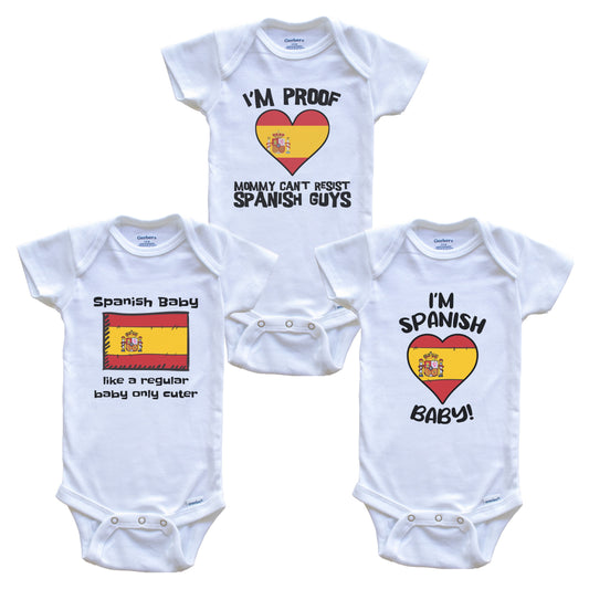 Dad is Spanish Baby Bodysuits Funny Spain Flag 3 Piece Gift Set