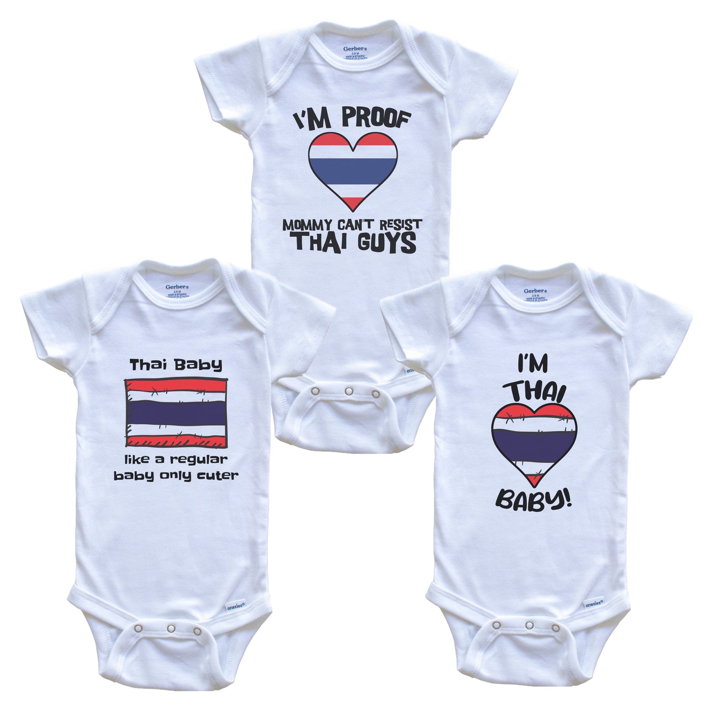 Dad is Thai Baby Bodysuits Funny Thailand Flag 3 Piece Gift Set
