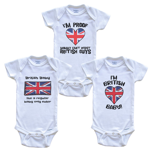 Dad is British Baby Bodysuits Funny United Kingdom Flag 3 Piece Gift Set