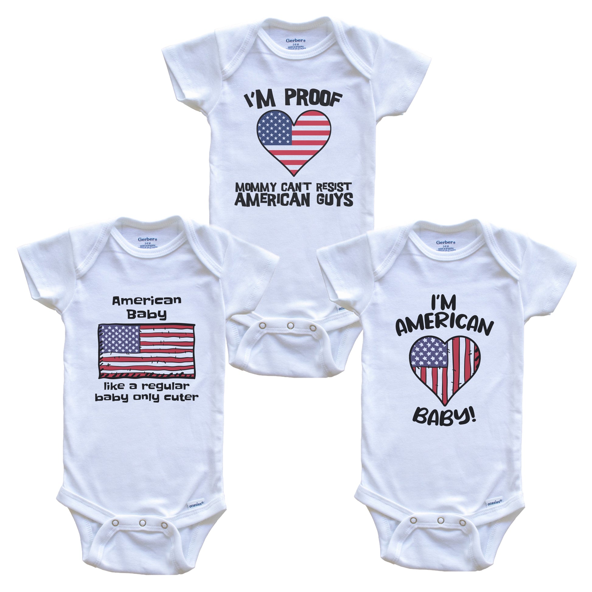 Dad is American Baby Bodysuits Funny United States Flag 3 Piece Gift Set