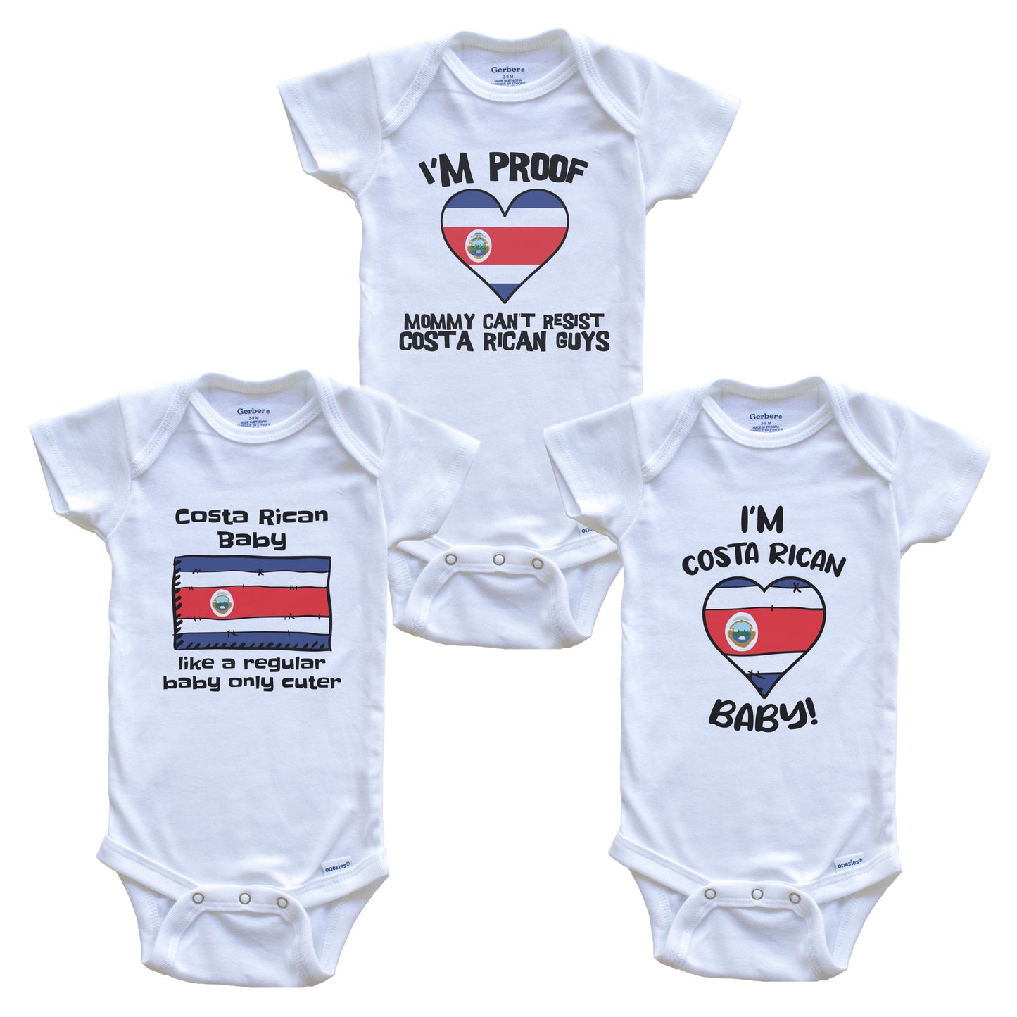 Dad is Costa Rican Baby Bodysuits Funny Costa Rica Flag 3 Piece Gift Set