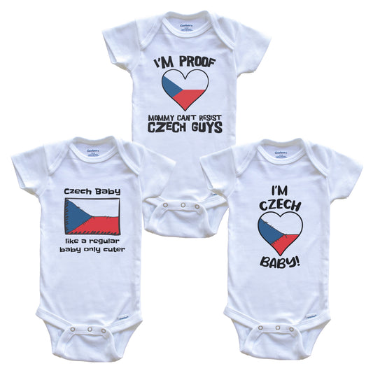 Dad is Czech Baby Bodysuits Funny Czech Republic Flag 3 Piece Gift Set